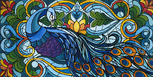 Colorful peacock mural artwork by Beth Warmath
